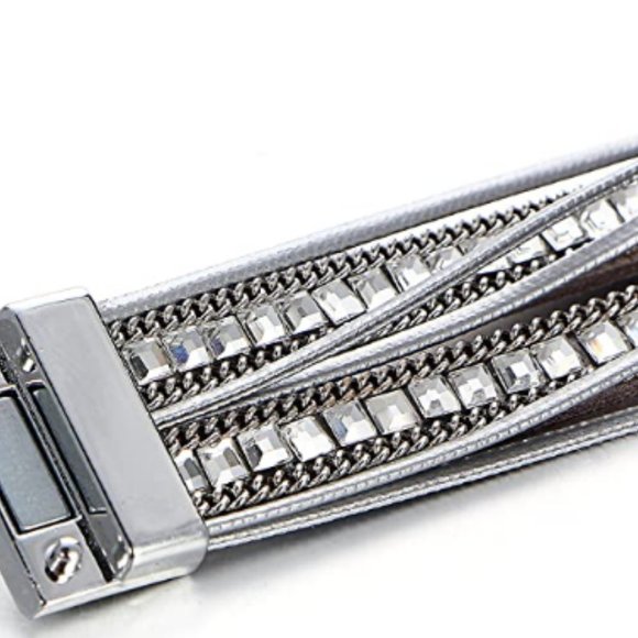 Wrap-Around Crystal Rhinestone Leather Bracelet - Picture 3 of 6